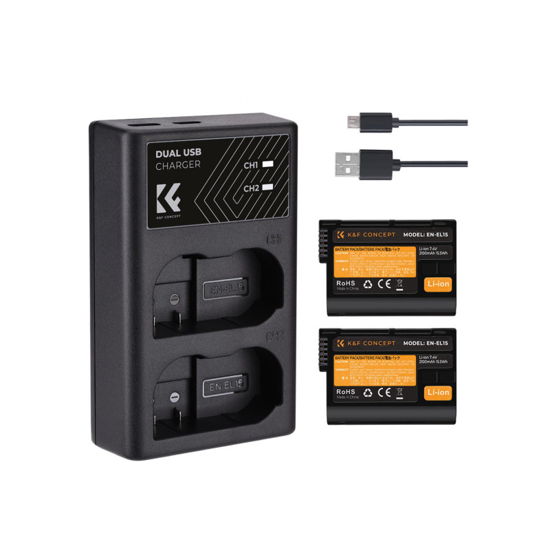 K&F CONCEPT EN-EL15 rechargeable battery 2-piece dual slot battery charger kit